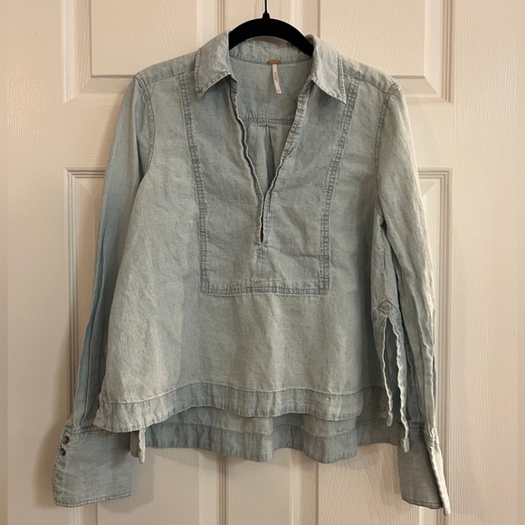 Free People Ready or Not Chambray Top (Rumi Wash) - Women’s S - Picture 1 of 7